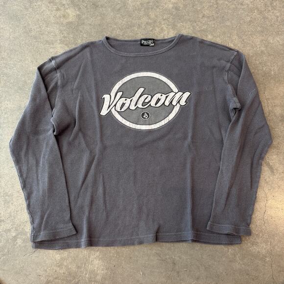 Vintage Y2K Volcom Surf Grey Grunge Waffle Knit Longsleeve Graphic Tee XL - Picture 1 of 4